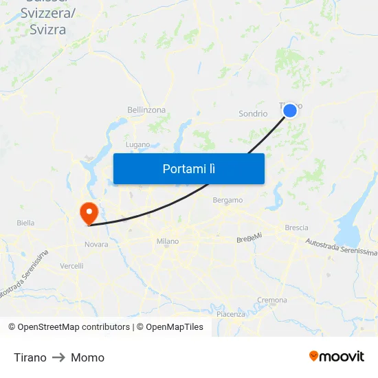 Tirano to Momo map