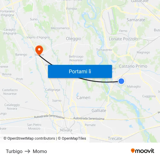Turbigo to Momo map
