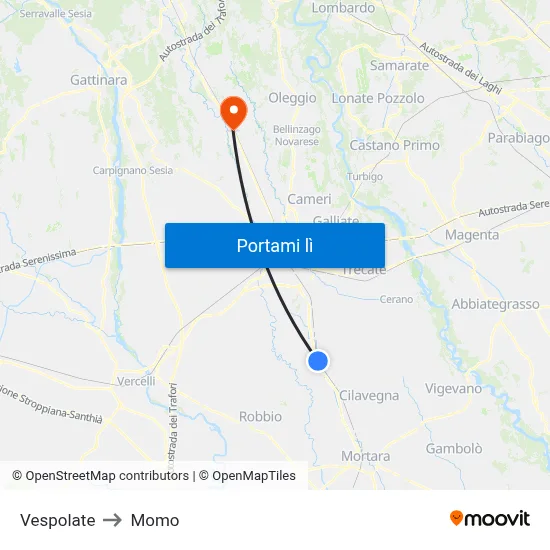 Vespolate to Momo map