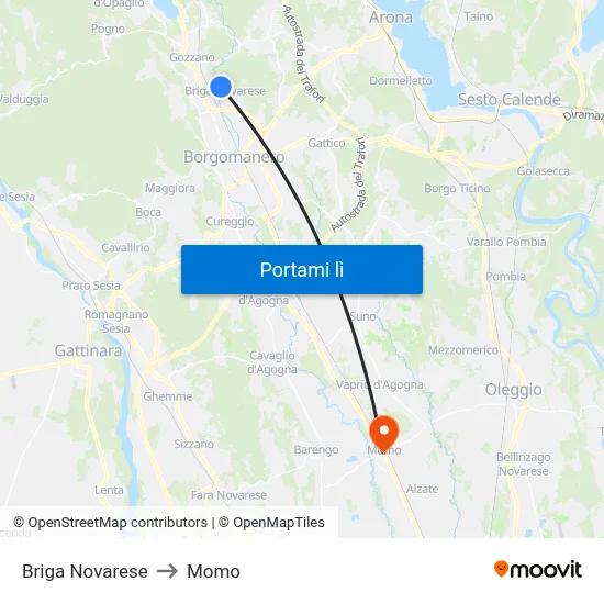 Briga Novarese to Momo map
