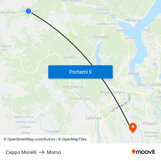 Ceppo Morelli to Momo map
