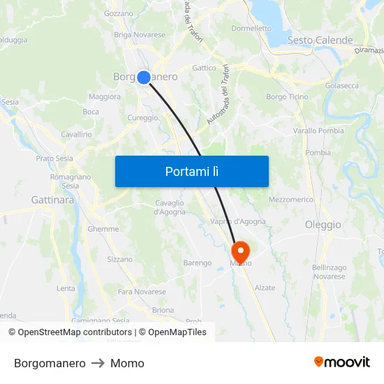 Borgomanero to Momo map