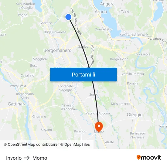 Invorio to Momo map