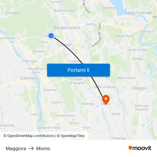 Maggiora to Momo map