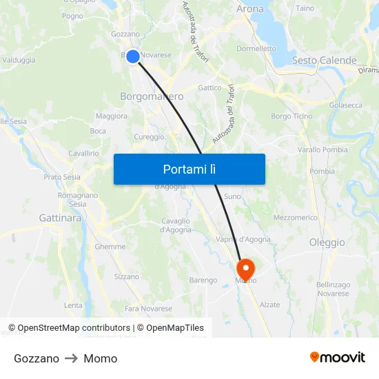 Gozzano to Momo map