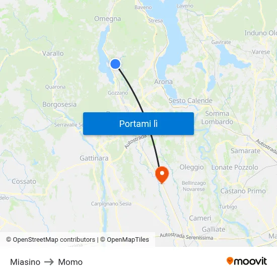 Miasino to Momo map