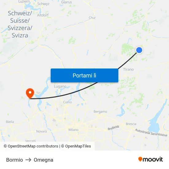 Bormio to Omegna map