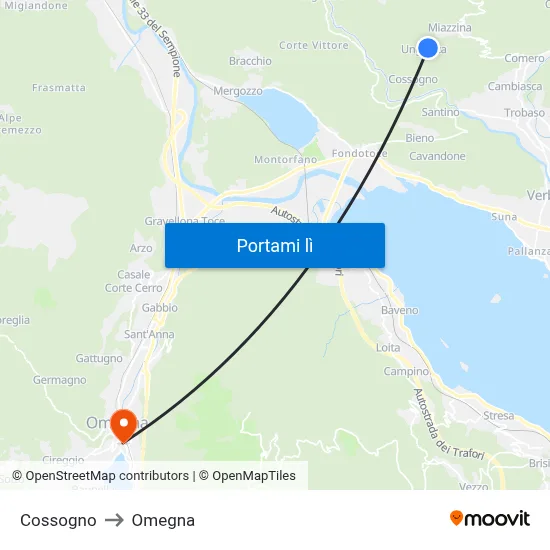 Cossogno to Omegna map