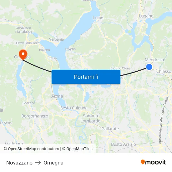 Novazzano to Omegna map