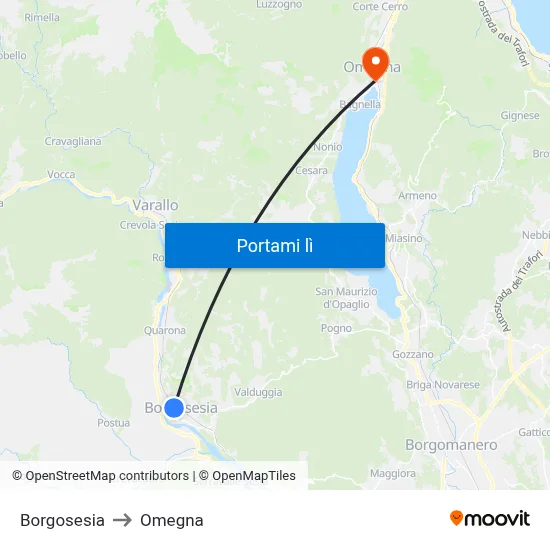 Borgosesia to Omegna map