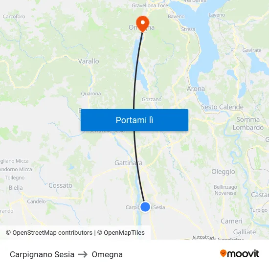 Carpignano Sesia to Omegna map
