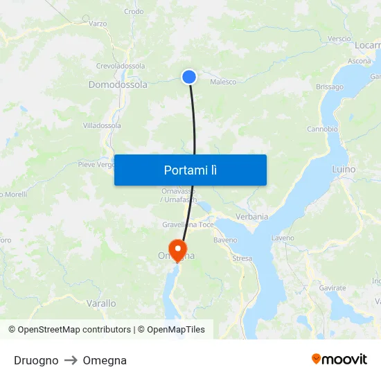 Druogno to Omegna map