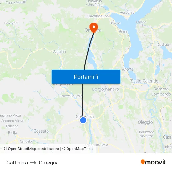 Gattinara to Omegna map