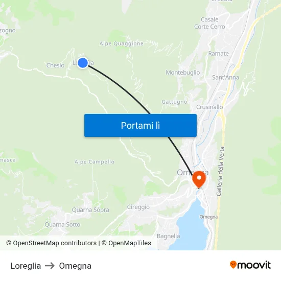 Loreglia to Omegna map