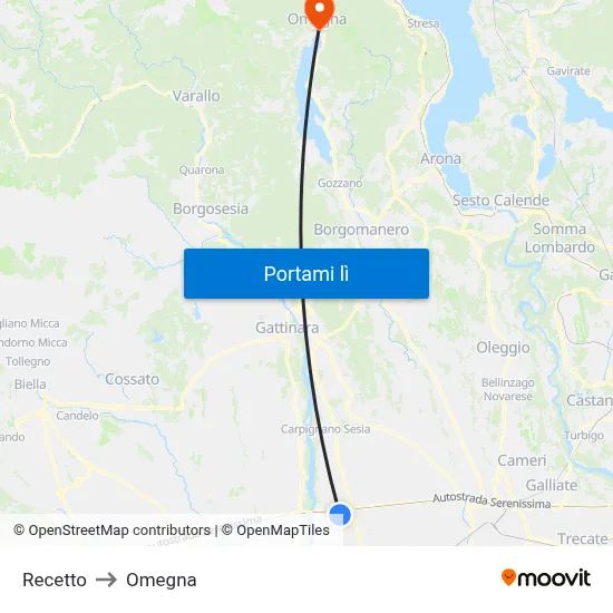 Recetto to Omegna map