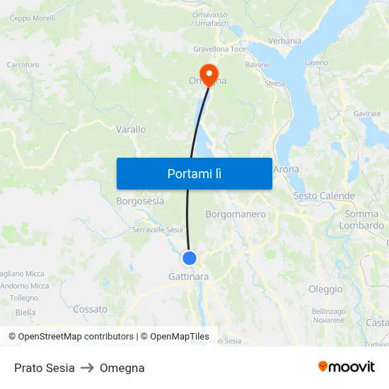 Prato Sesia to Omegna map