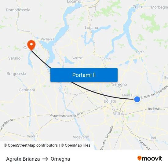 Agrate Brianza to Omegna map