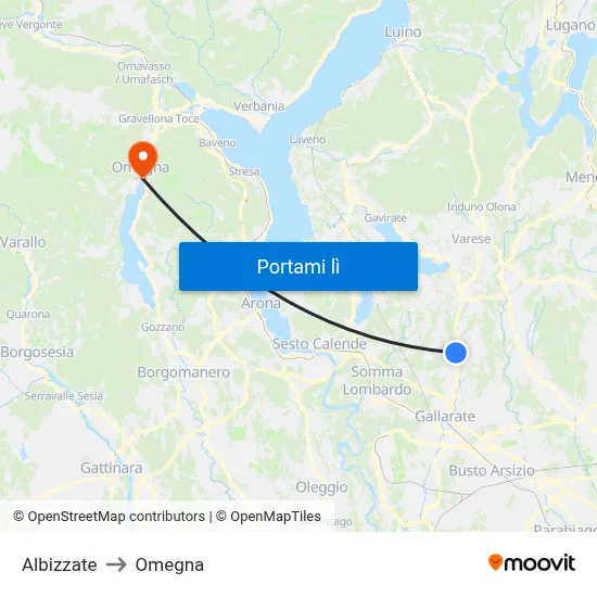 Albizzate to Omegna map
