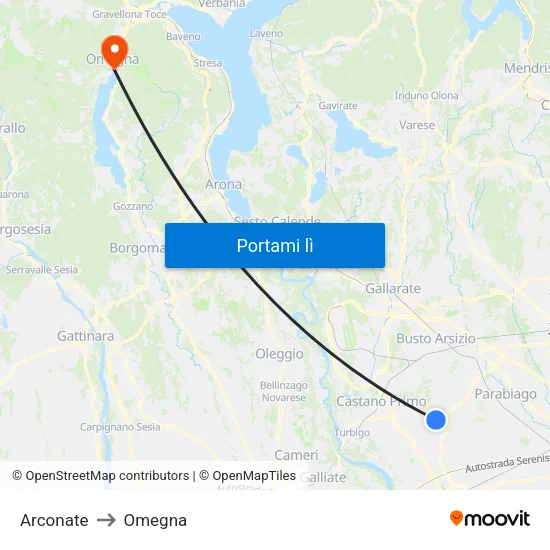 Arconate to Omegna map
