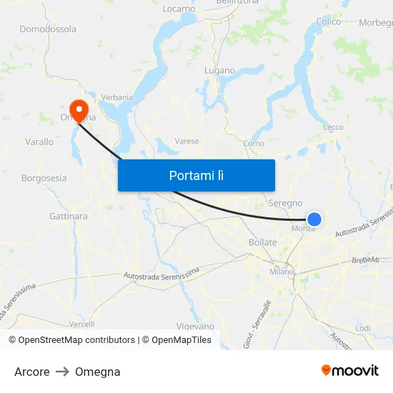 Arcore to Omegna map