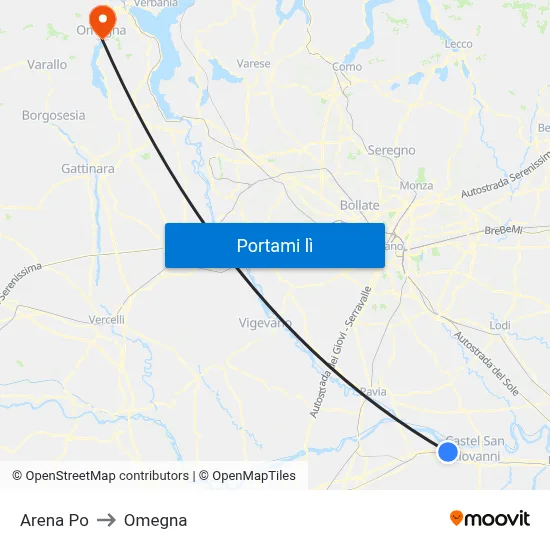 Arena Po to Omegna map
