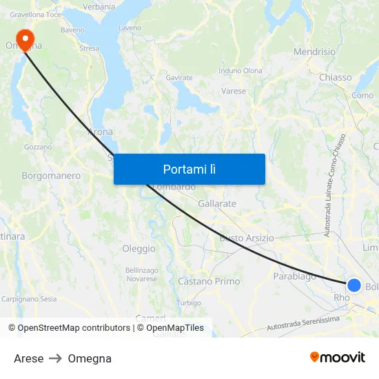 Arese to Omegna map