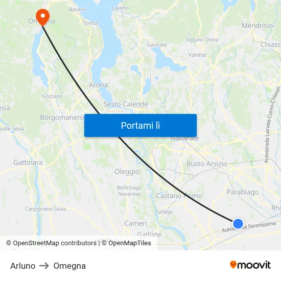 Arluno to Omegna map