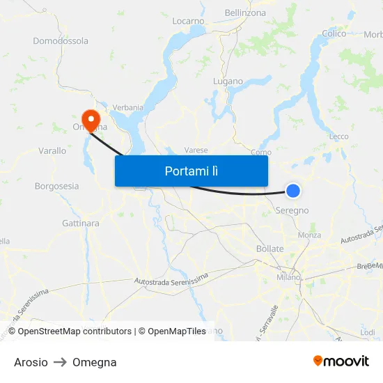 Arosio to Omegna map