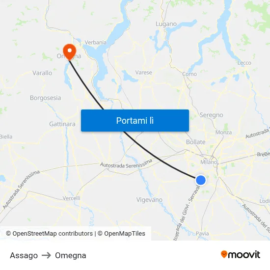 Assago to Omegna map