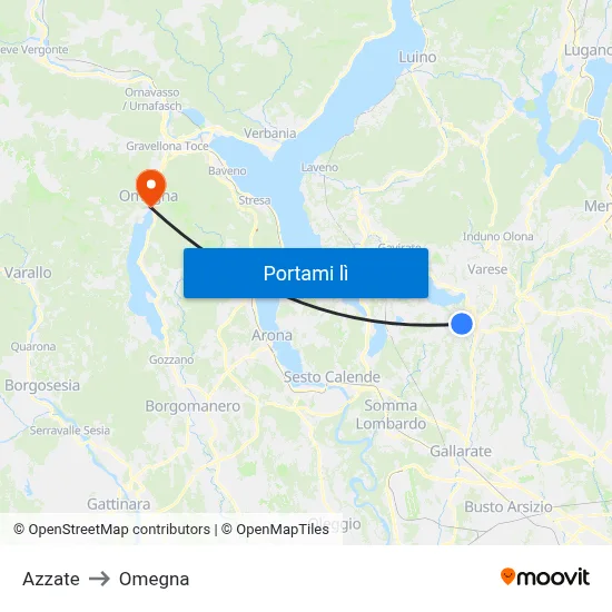 Azzate to Omegna map