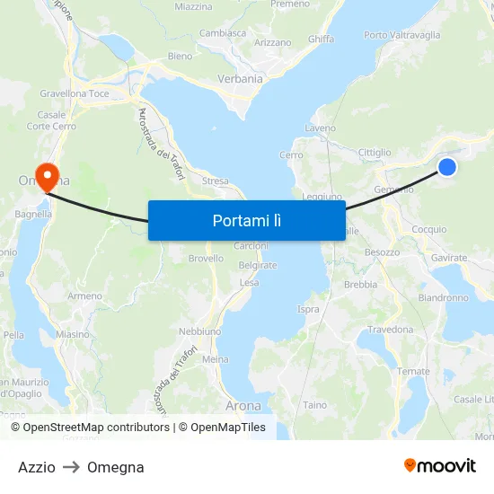 Azzio to Omegna map