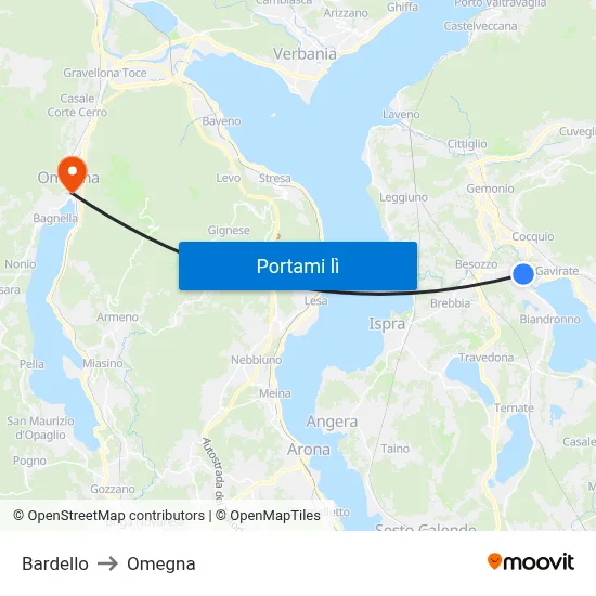 Bardello to Omegna map