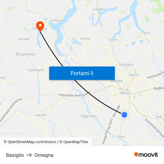 Basiglio to Omegna map