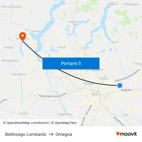 Bellinzago Lombardo to Omegna map