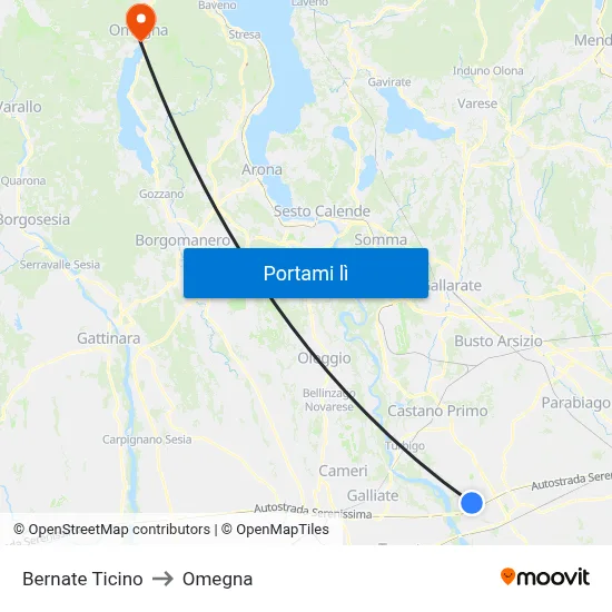 Bernate Ticino to Omegna map