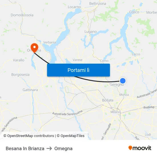 Besana In Brianza to Omegna map