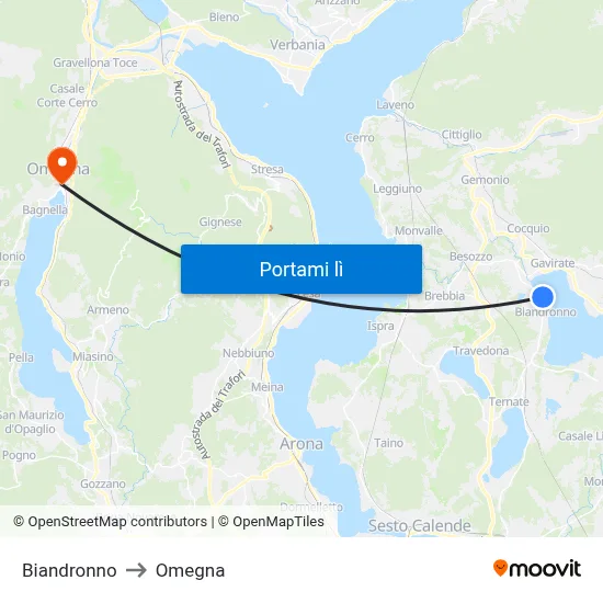 Biandronno to Omegna map