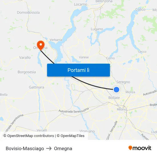 Bovisio-Masciago to Omegna map