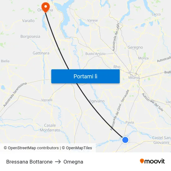 Bressana Bottarone to Omegna map