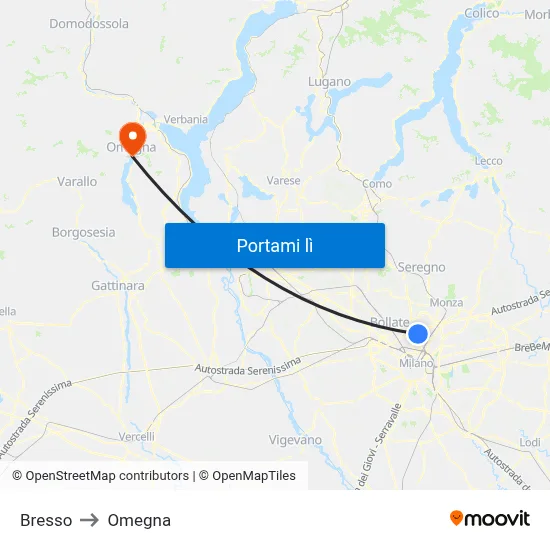Bresso to Omegna map