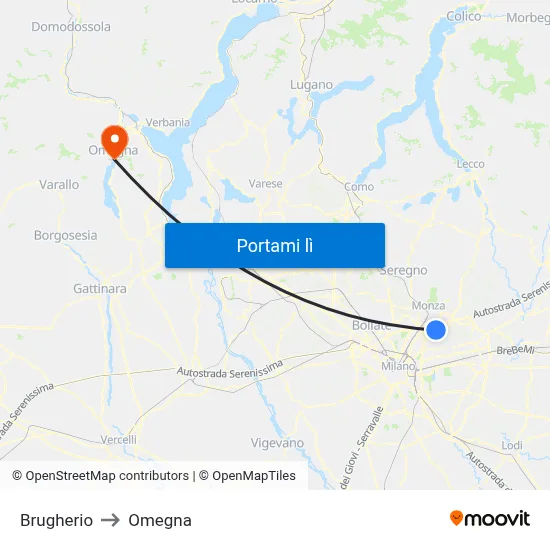 Brugherio to Omegna map