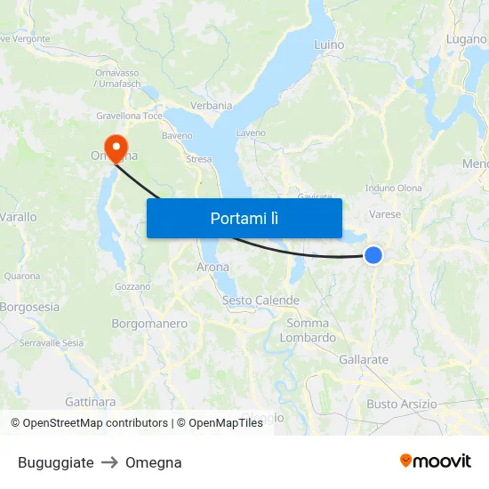Buguggiate to Omegna map
