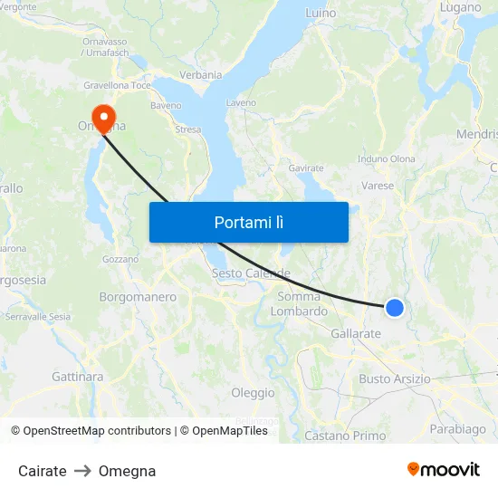 Cairate to Omegna map