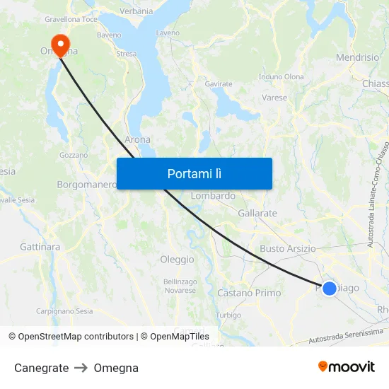Canegrate to Omegna map