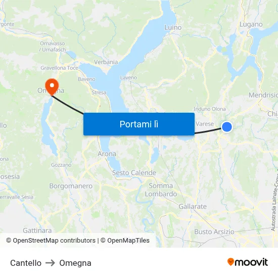 Cantello to Omegna map