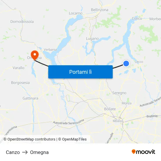 Canzo to Omegna map