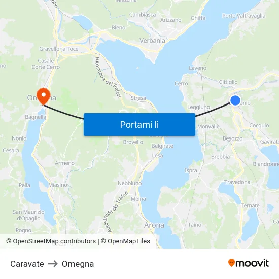 Caravate to Omegna map