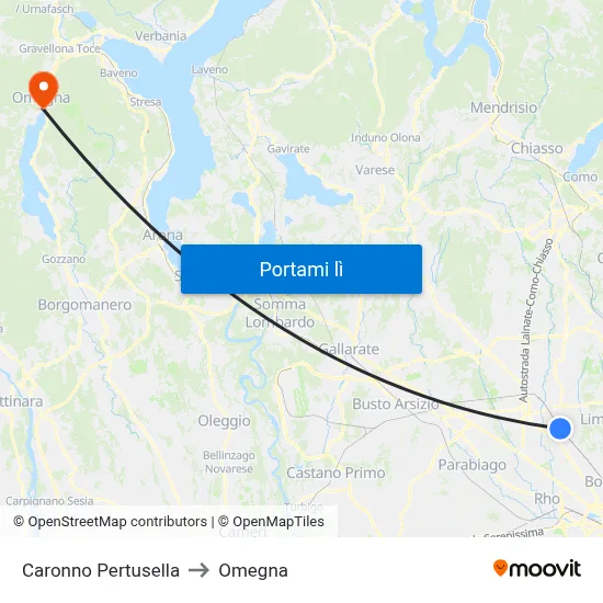 Caronno Pertusella to Omegna map