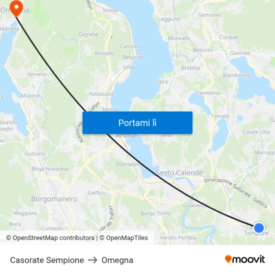 Casorate Sempione to Omegna map