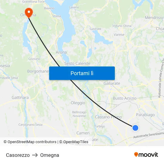 Casorezzo to Omegna map